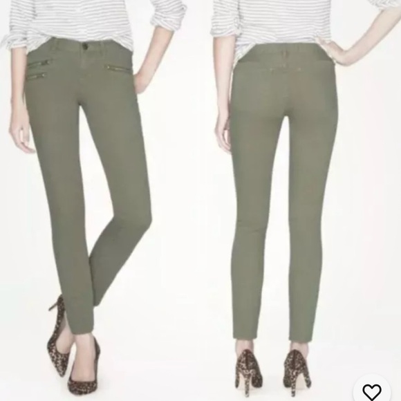 J.CREW Toothpick Skinny Ankle Jeans Olive Green Zipper Pockets - Picture 1 of 6